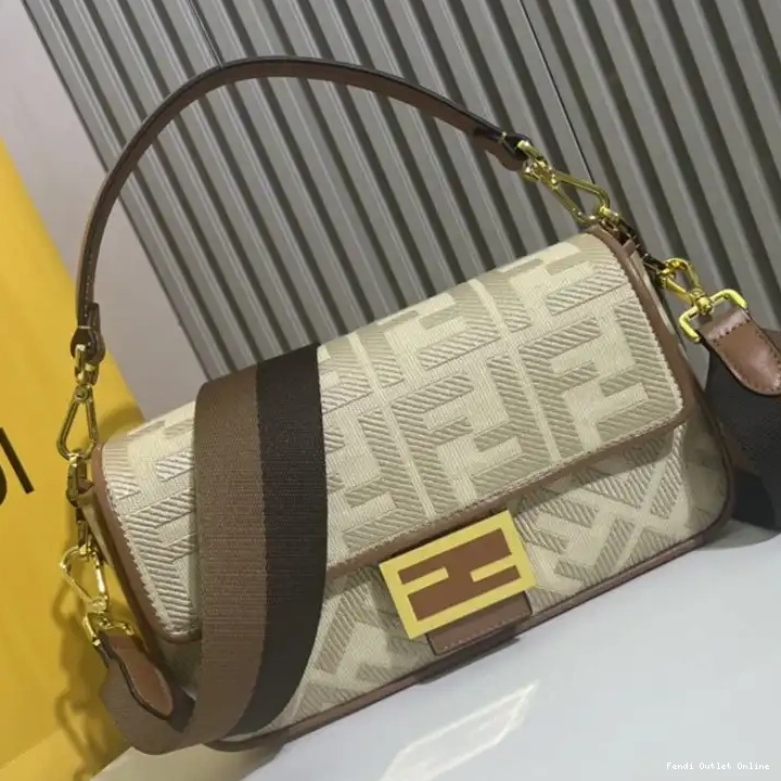 Cheap Bag Fendi Canvas Motif FF Baguette Beige In Medium 0517